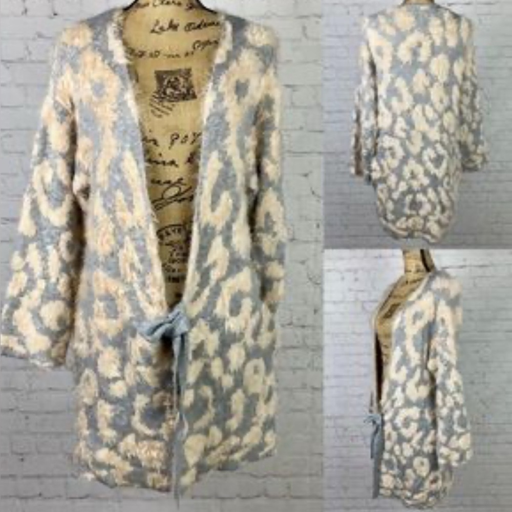 UNIQ brand Leopard Print Open-Front Sweater - Gray and Light Pink
